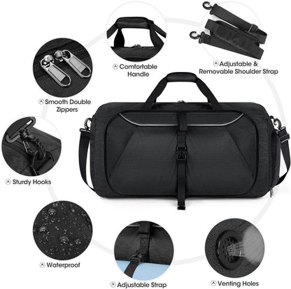 Faltbare Reisetasche 65L Sporttasche mit Schuhfach Weekender Urlaub