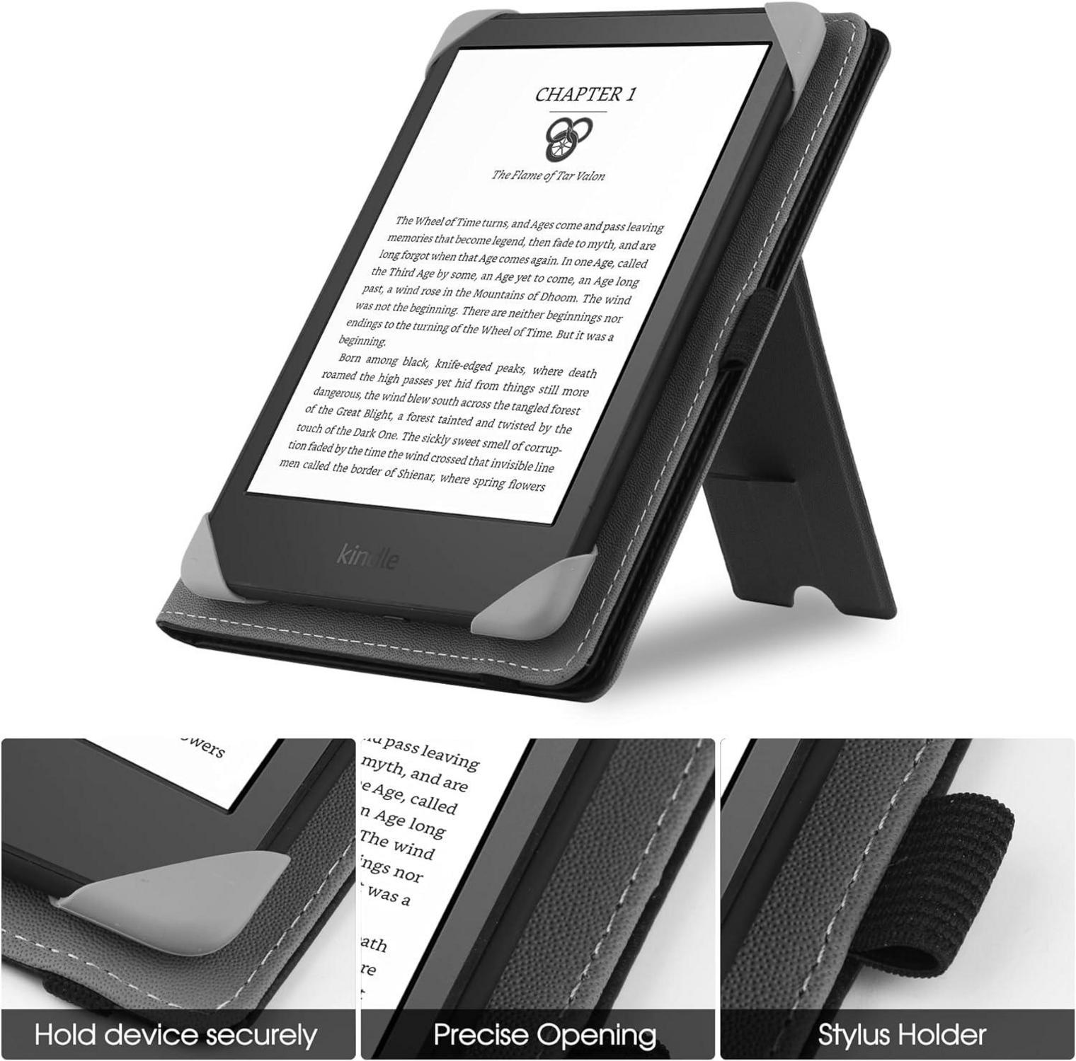 Premium PU Leder Ständerhülle für 6-6.8 Zoll eReader - Schwarz