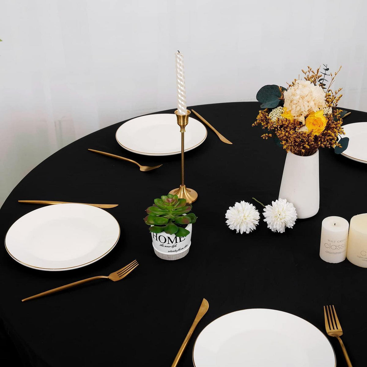 4x Runde Tischdecke Schwarz 300cm – Polyester, Waschbar