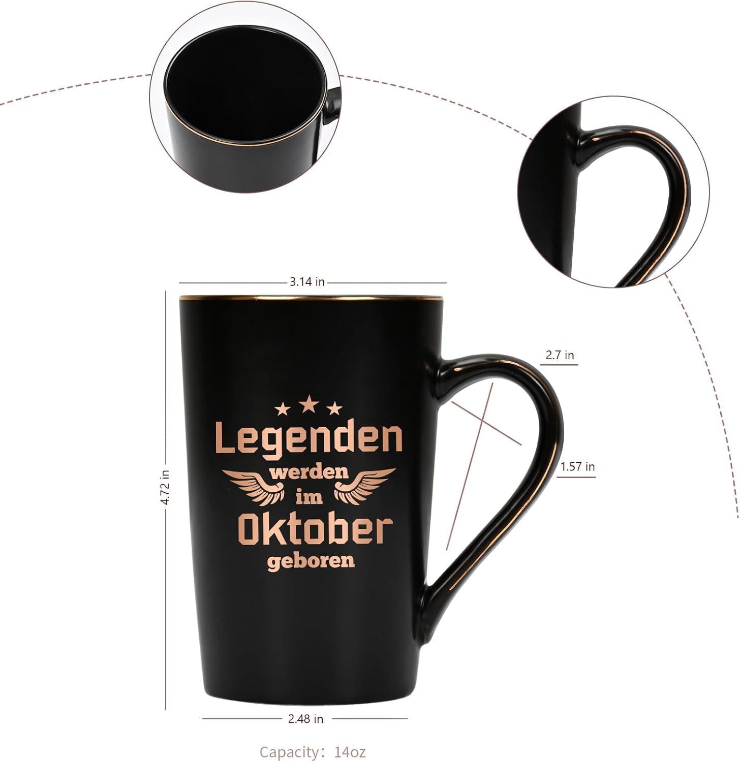 Joymaking 400ml Marmor Kaffeetasse Legenden Oktober SchwarzIdeal für Geburtstagsgeschenk
