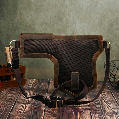 Herren Canvas & Leder Beintasche Motorrad Hüfttasche Braun