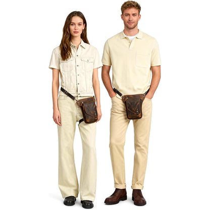 Herren Canvas & Leder Beintasche Motorrad Hüfttasche Braun