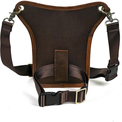 Herren Canvas & Leder Beintasche Motorrad Hüfttasche Braun