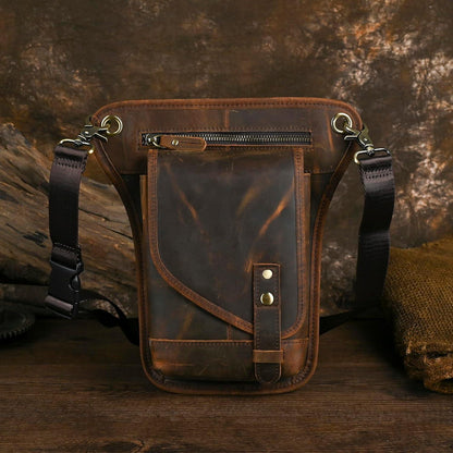 Herren Canvas & Leder Beintasche Motorrad Hüfttasche Braun