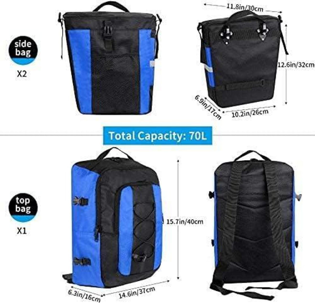 Fahrradtaschen 3-in-1 wasserdicht 70L Gepäckträger Taschen