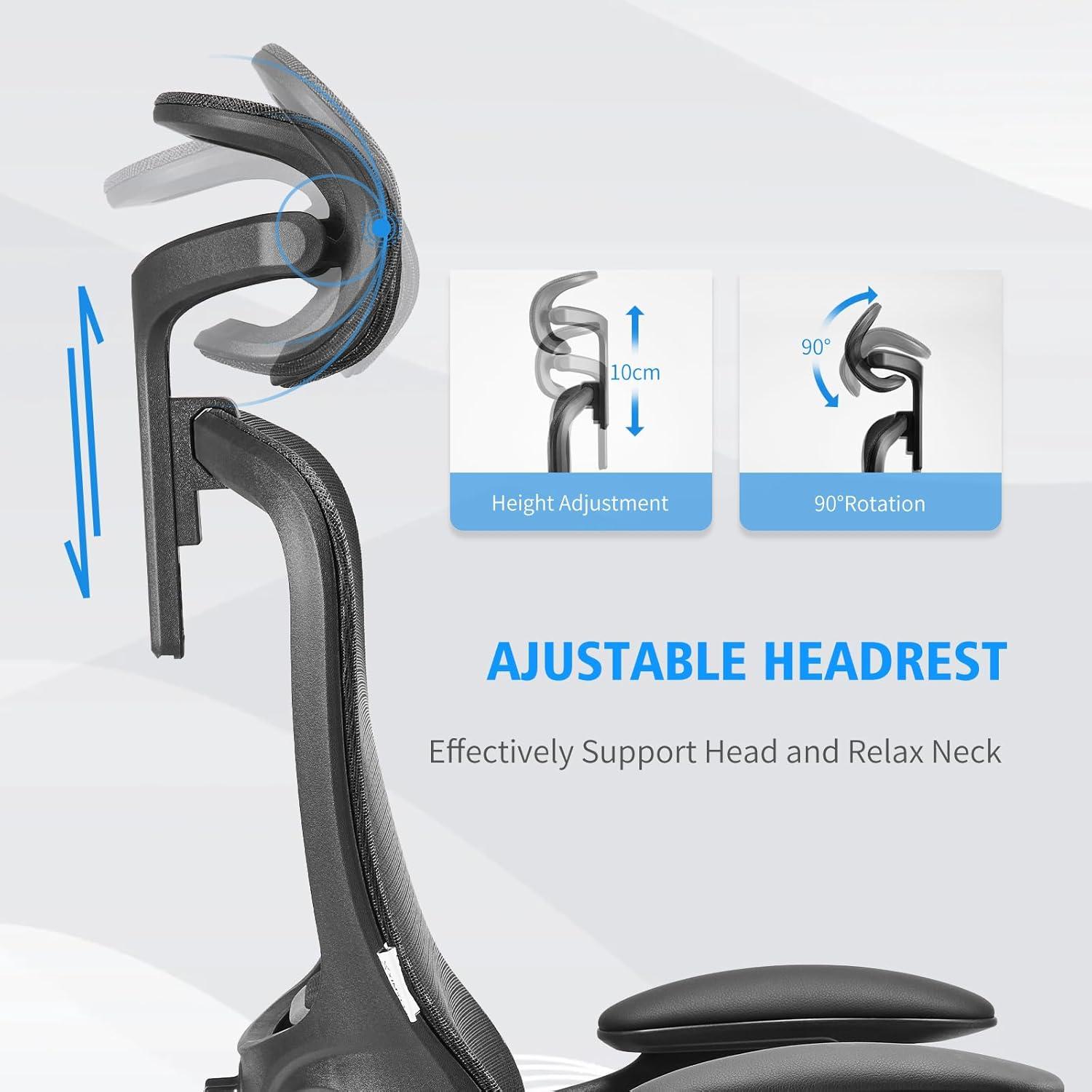 Ergonomischer Bürostuhl mit Kopfstütze, Armlehnen und Lordosenstütze