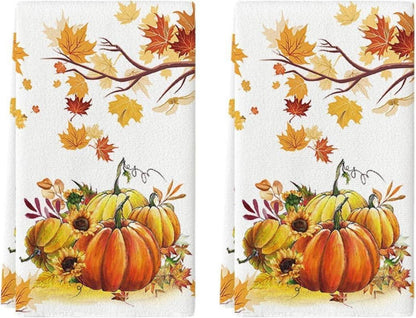 Herbstliche Küchentücher 2er Set Ahornblätter Sonnenblumen Kürbisse