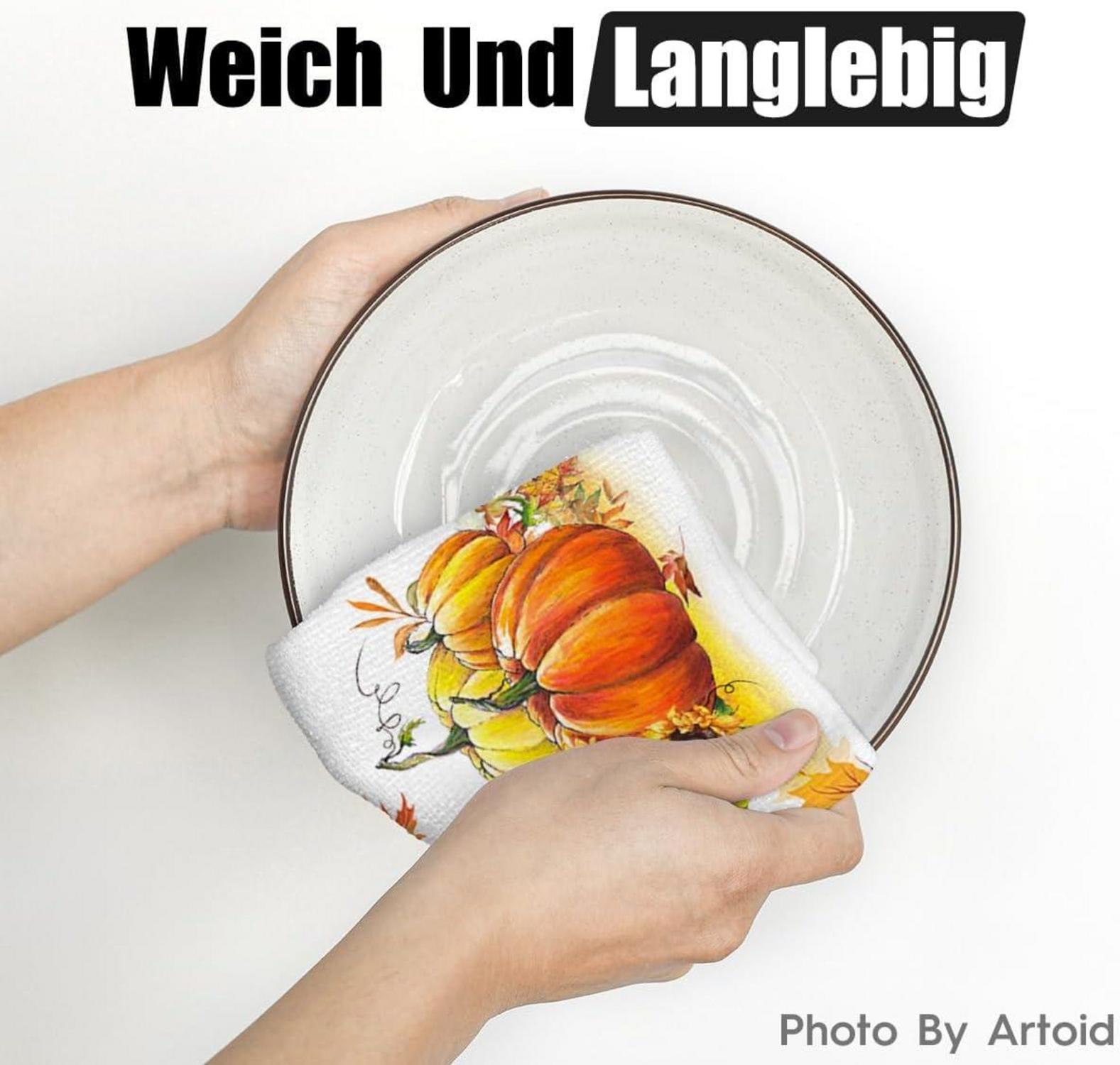 Herbstliche Küchentücher 42x65cm, Set mit Ahornblättern & Sonnenblumen
