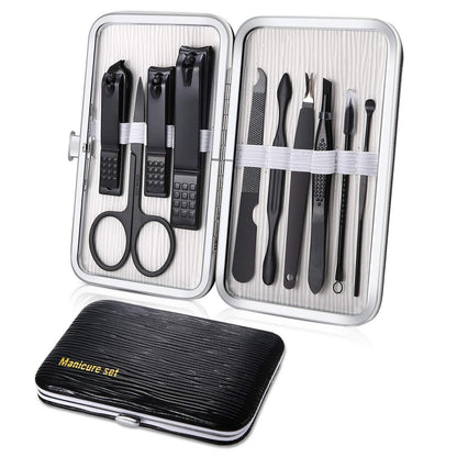 Maniküre & Pediküre Set 10-teilig, Schwarz Weiß