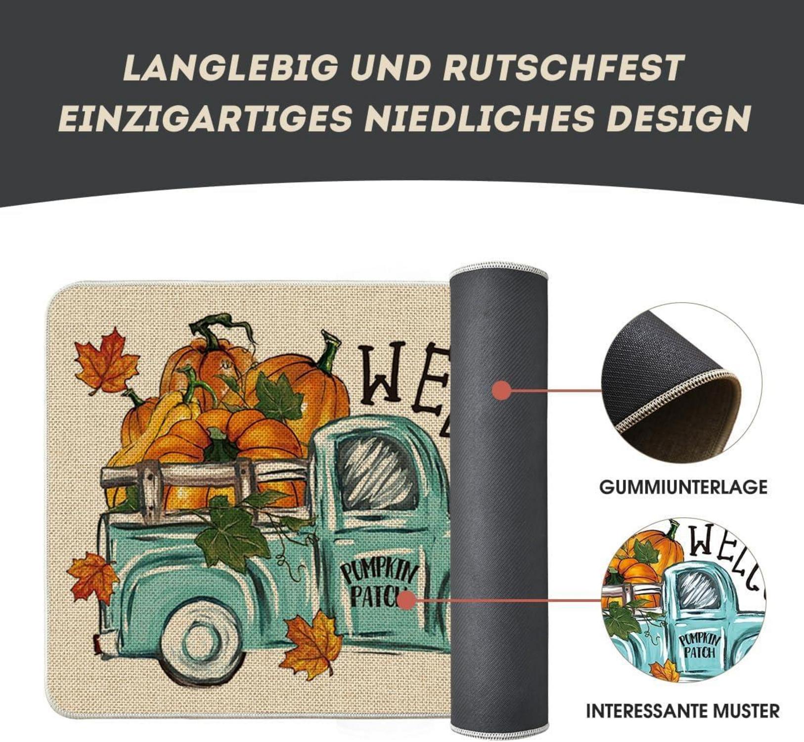 Herbst Fußmatte Kürbisse Lastwagen Dekor 40x60cm Innen Außen