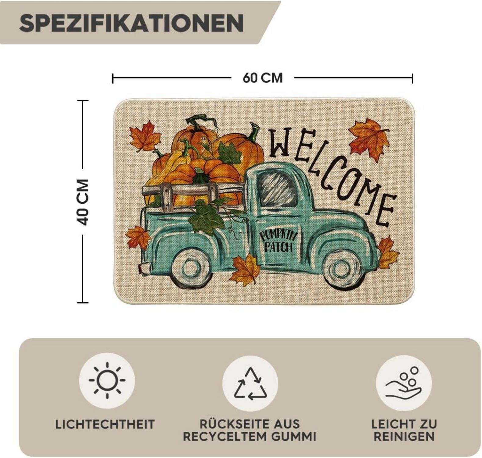 Kürbisse Lastwagen Willkommen Herbst Fußmatte Ahornblätter 40x60 cm