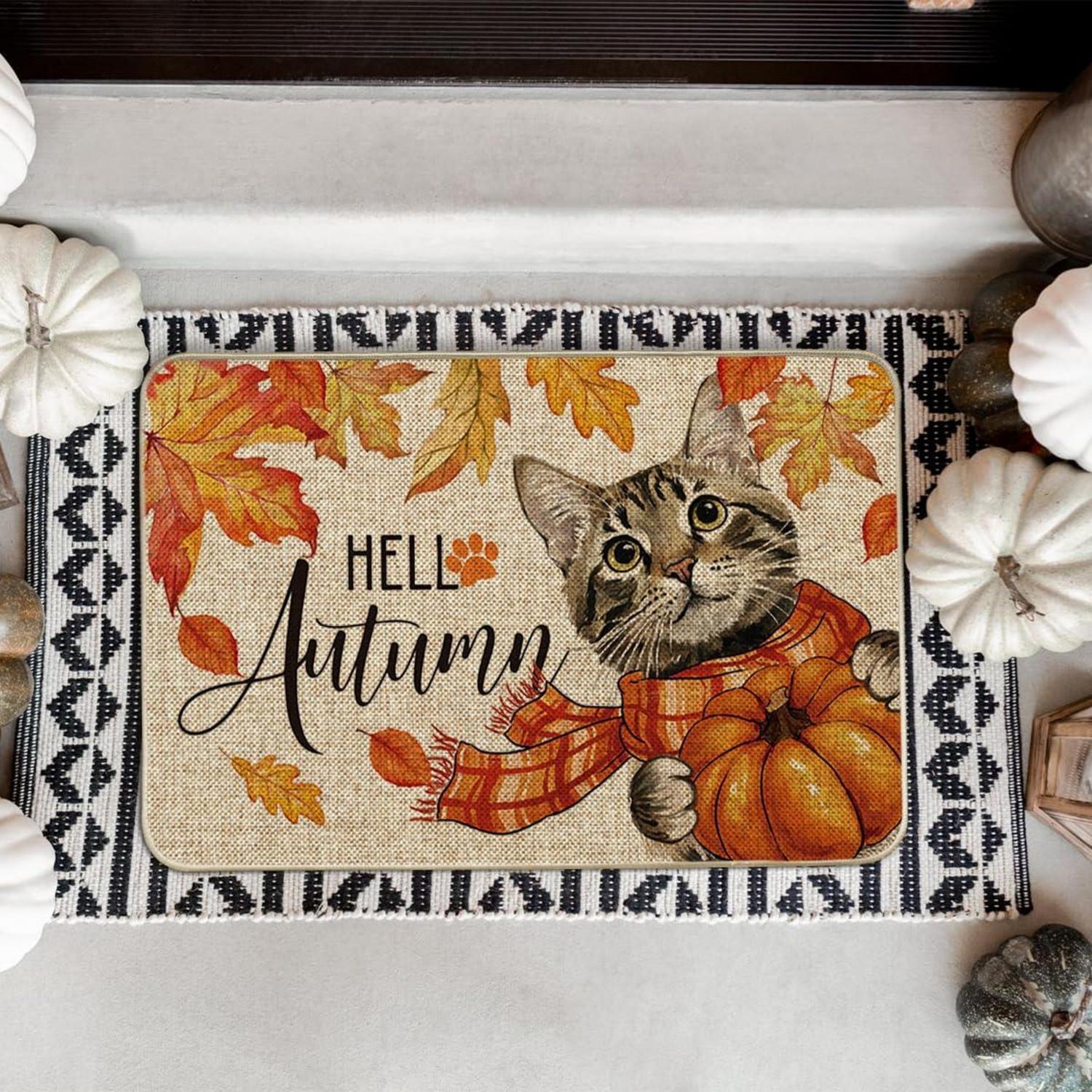 Große Katze Ahornblätter Herbst Fußmatte 40x60 cm