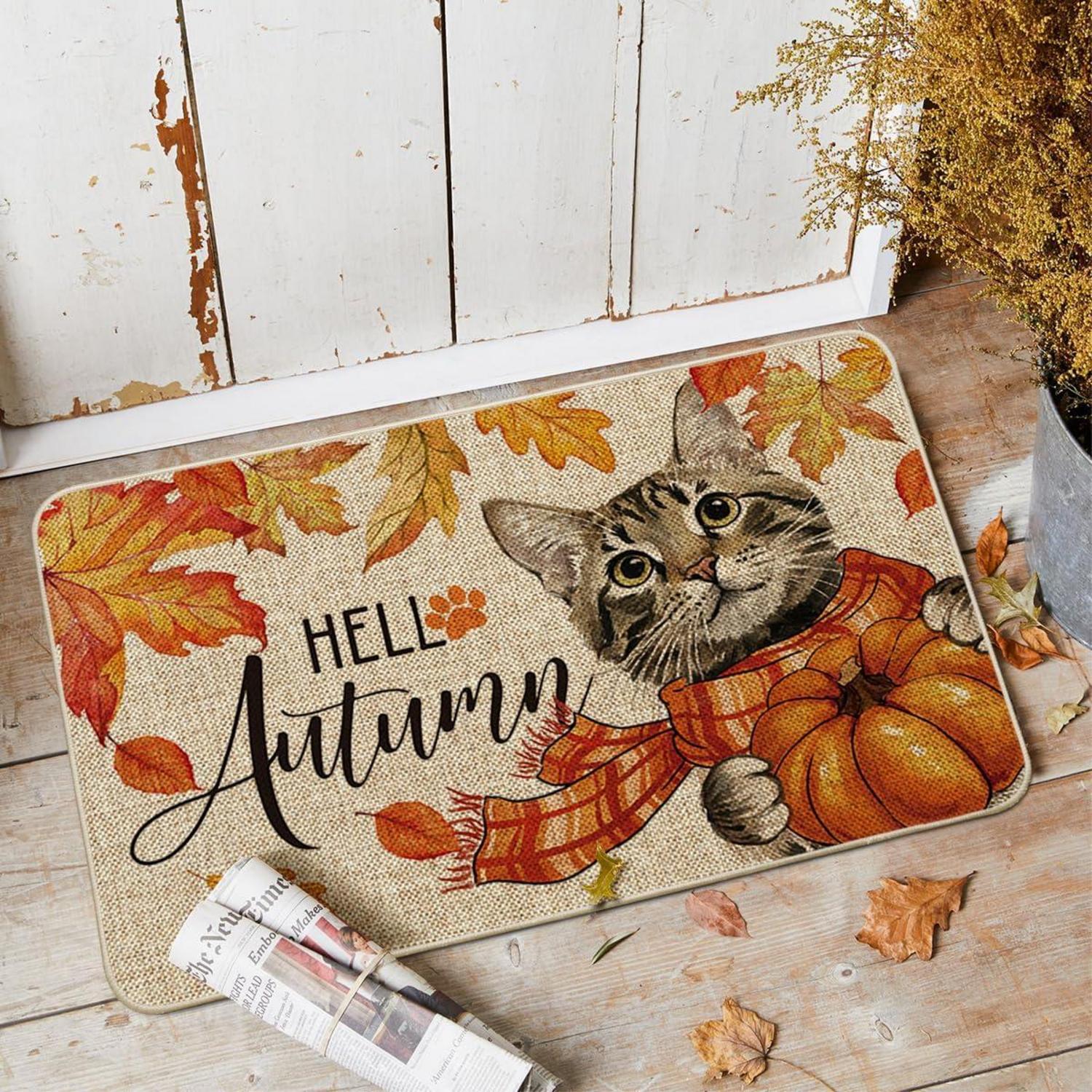 Herbstliche Katzen Fußmatte 40x60 cm - Ahornblätter Design