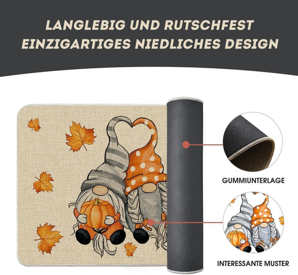 Herbst Gnom Fußmatte Ahornblätter Kürbisse Dekor 40x60 cm