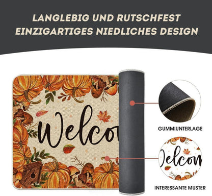 Herbst Deko Fußmatte Kürbisse Pilze Willkommen Teppich 40x60cm