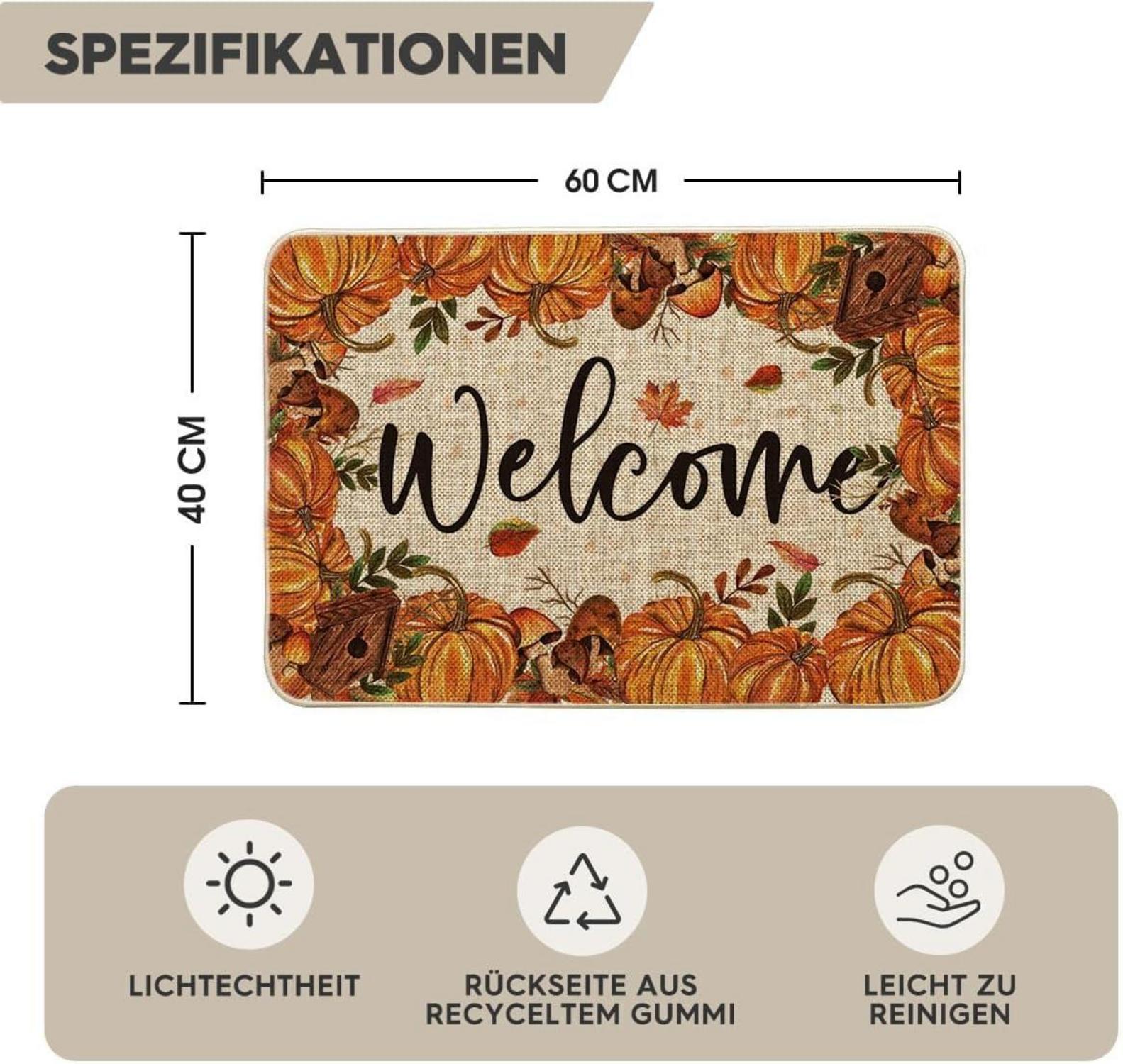 Herbst Fußmatte Kürbisse Pilze Willkommen 40x60cm
