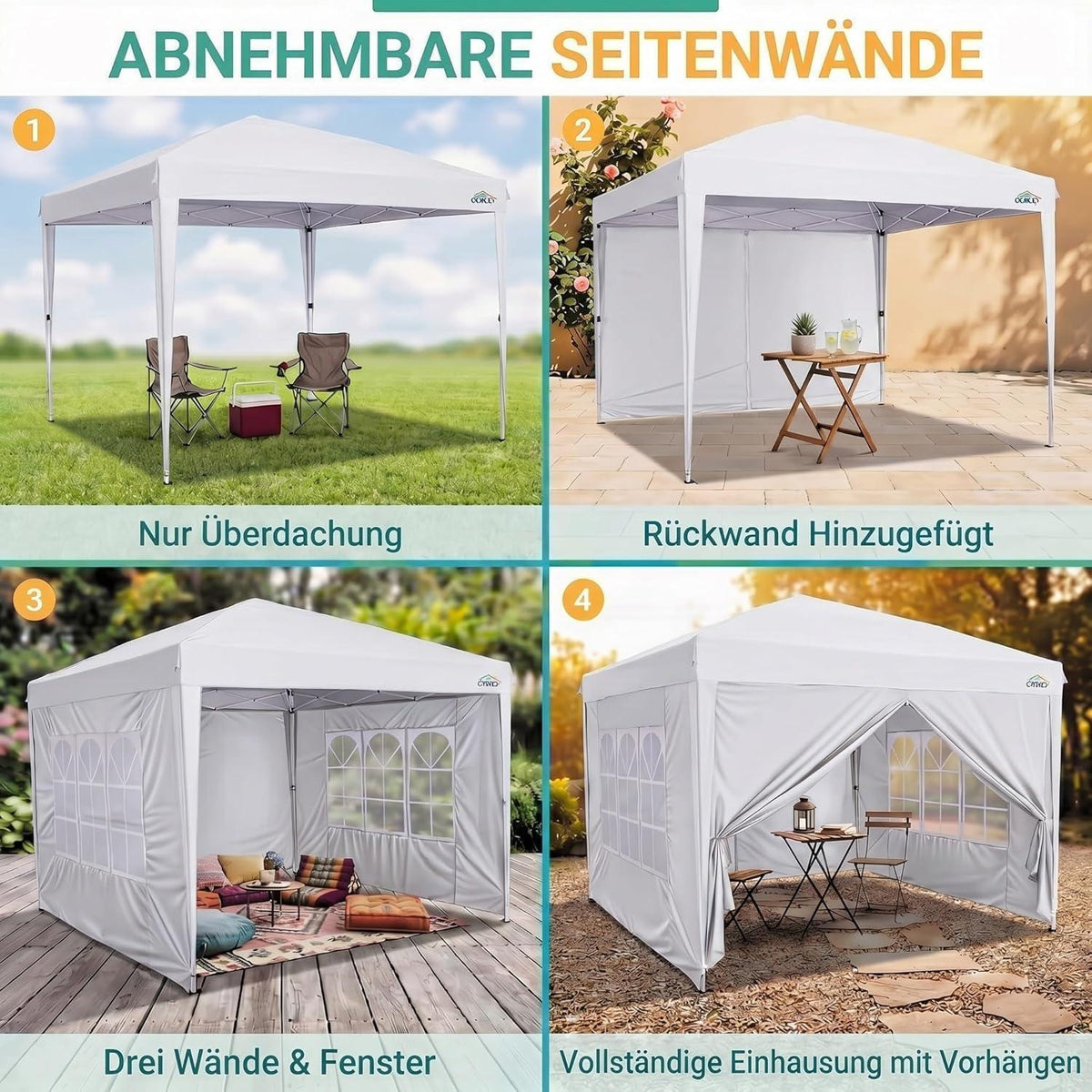 3x3m Faltpavillon wasserdicht mit 4 Seitenteilen – Partyzelt & Gartenpavillon
