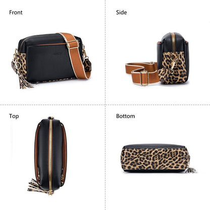 Damen Handy Umhängetasche Veganem Leder Crossbody D-schwarz