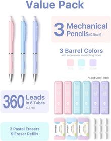 Pastell Druckbleistift Set 3 Stück 0,5 mm Minen, 360 HB