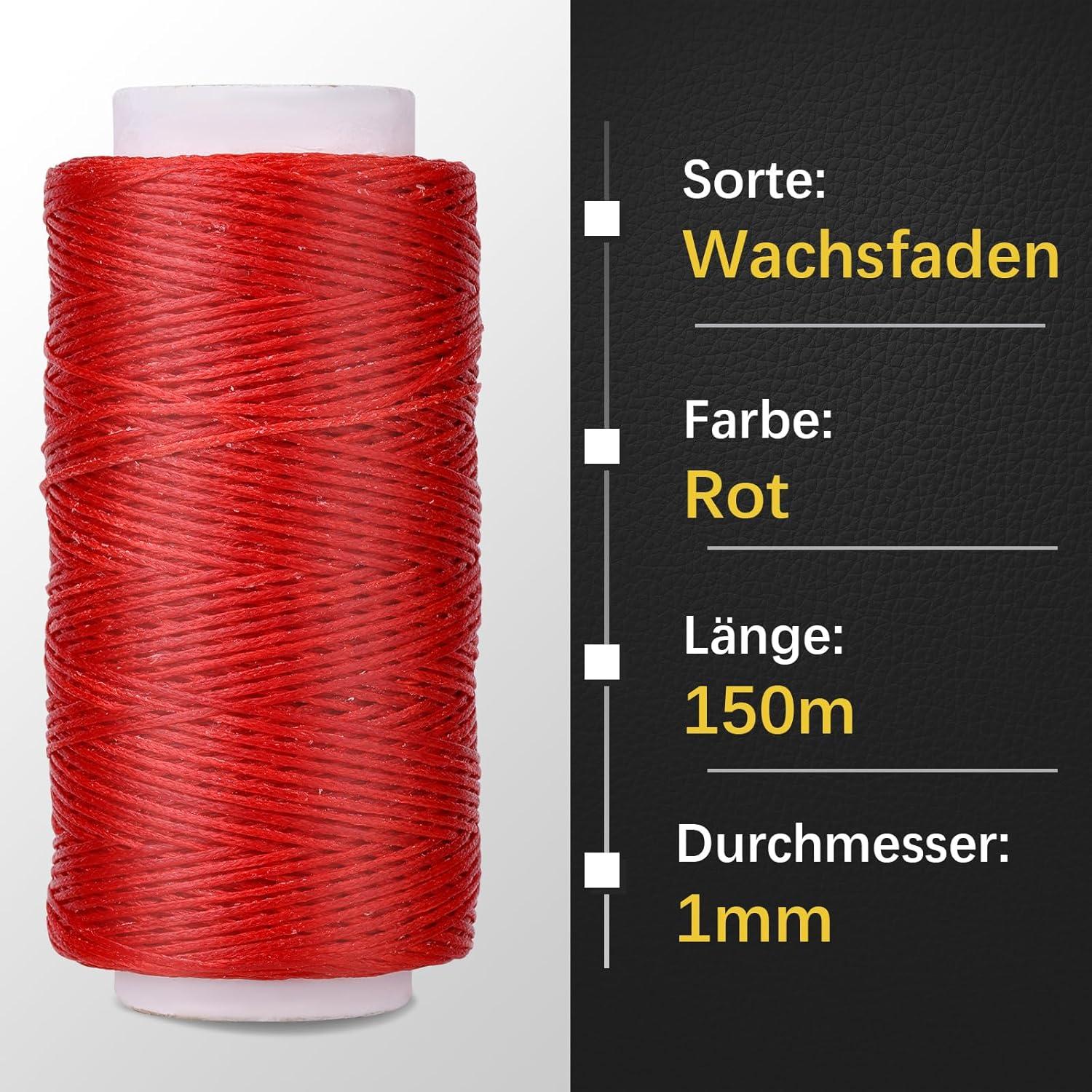 Leder Faden Set 150D Wachsfaden Ledernähgarn 7-teilig Rot