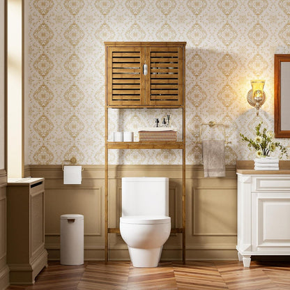 Bambus Toilettenregal mit Schrank & 3 verstellbaren Regalen