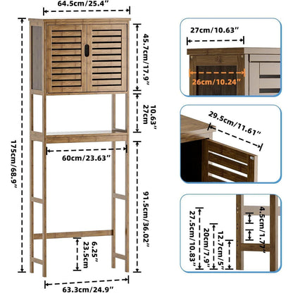 Bambus Toilettenregal mit Schrank & 3 verstellbaren Regalen