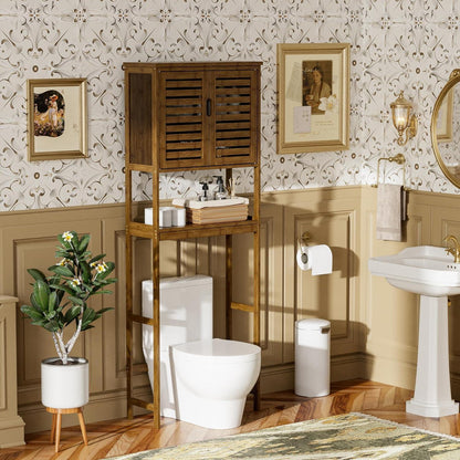 Bambus Toilettenregal mit Schrank & 3 verstellbaren Regalen