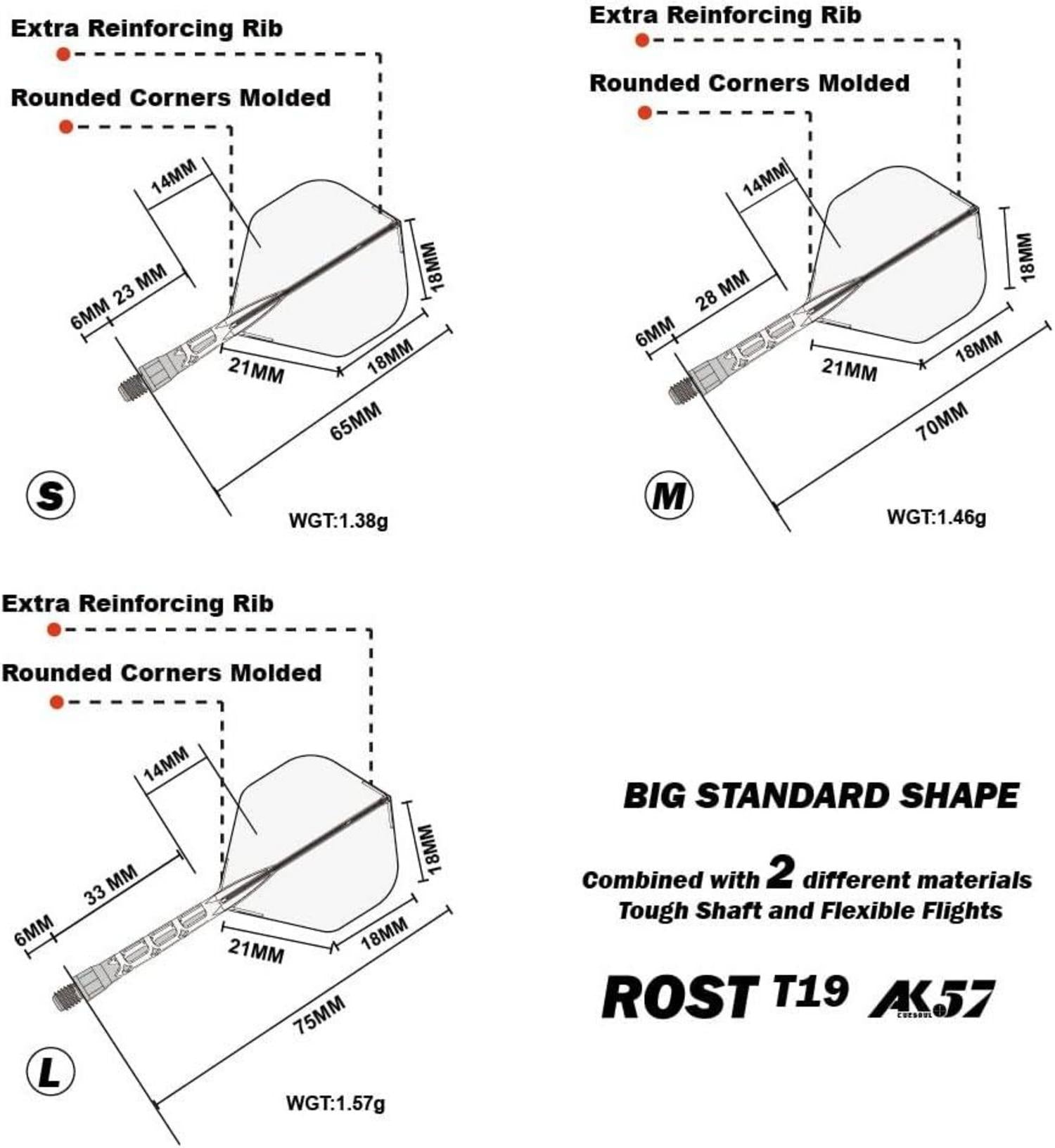 CUESOUL ROST T19 Dartschaft Flight 3er-Set Eisflug L-75mm