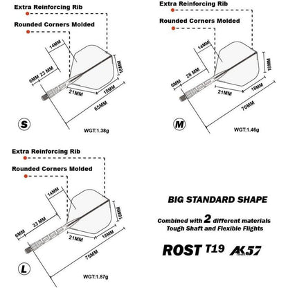 Dartschaft und Flight Set ROST T19, Standardform, 3er-Set