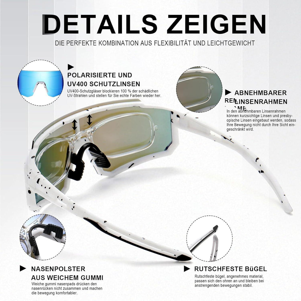 Polarisierte Sportbrille UV400 Herren Damen Fahrrad Sonnenbrille Rennradbrille
