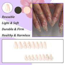 24 Stück Mandel Nägel Aufkleben French Glitzer Acryl Falsche