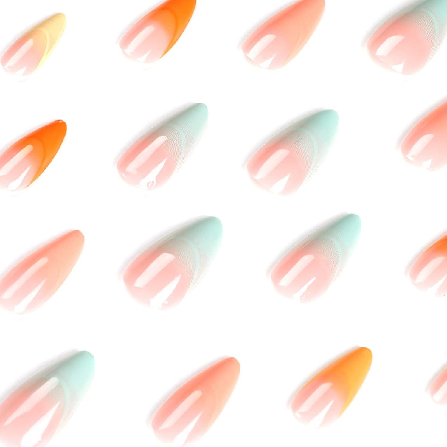 Mandel Nägel Zum Aufkleben Mittel French Colorful Künstliche Nägel