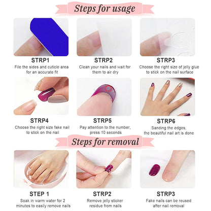24 Stück Mandel Nägel French Hellblau Fake Nails Kit Glossy Acryl Oval