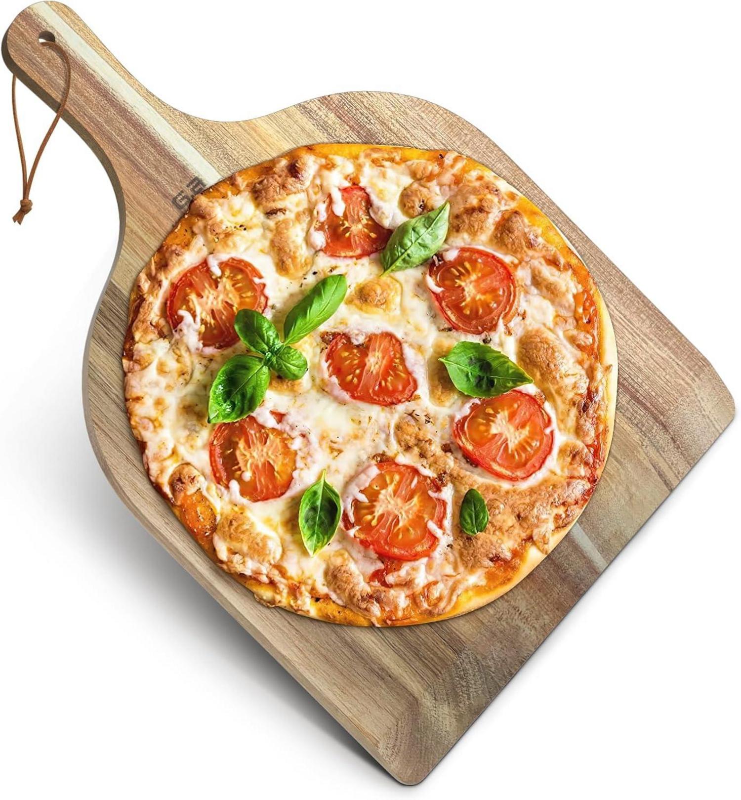 Pizzabrett aus Akazienholz 30 cm mit Griff, vielseitig