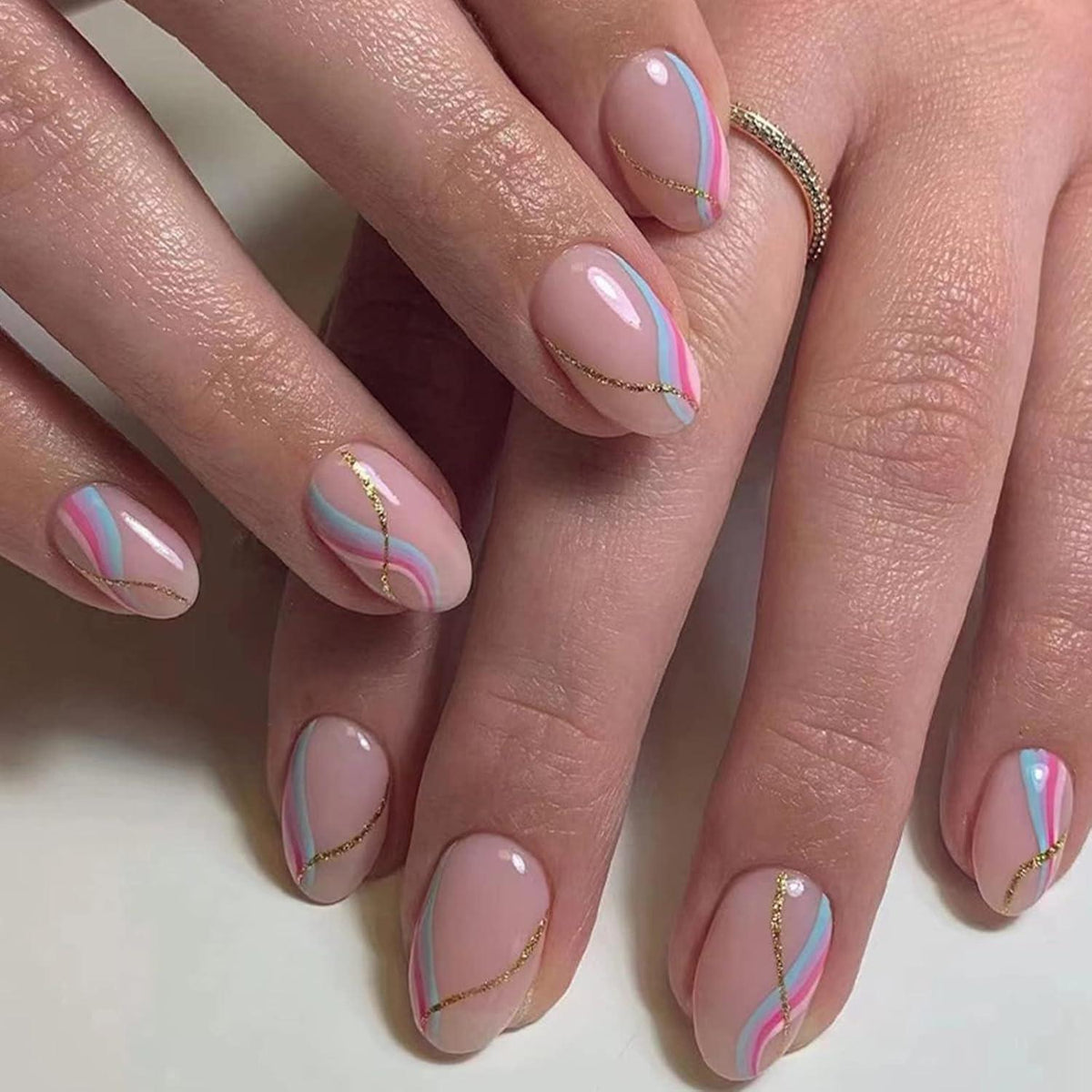 Ceboic Mandel Nägel Aufkleben French Colorful Glitzer Nails