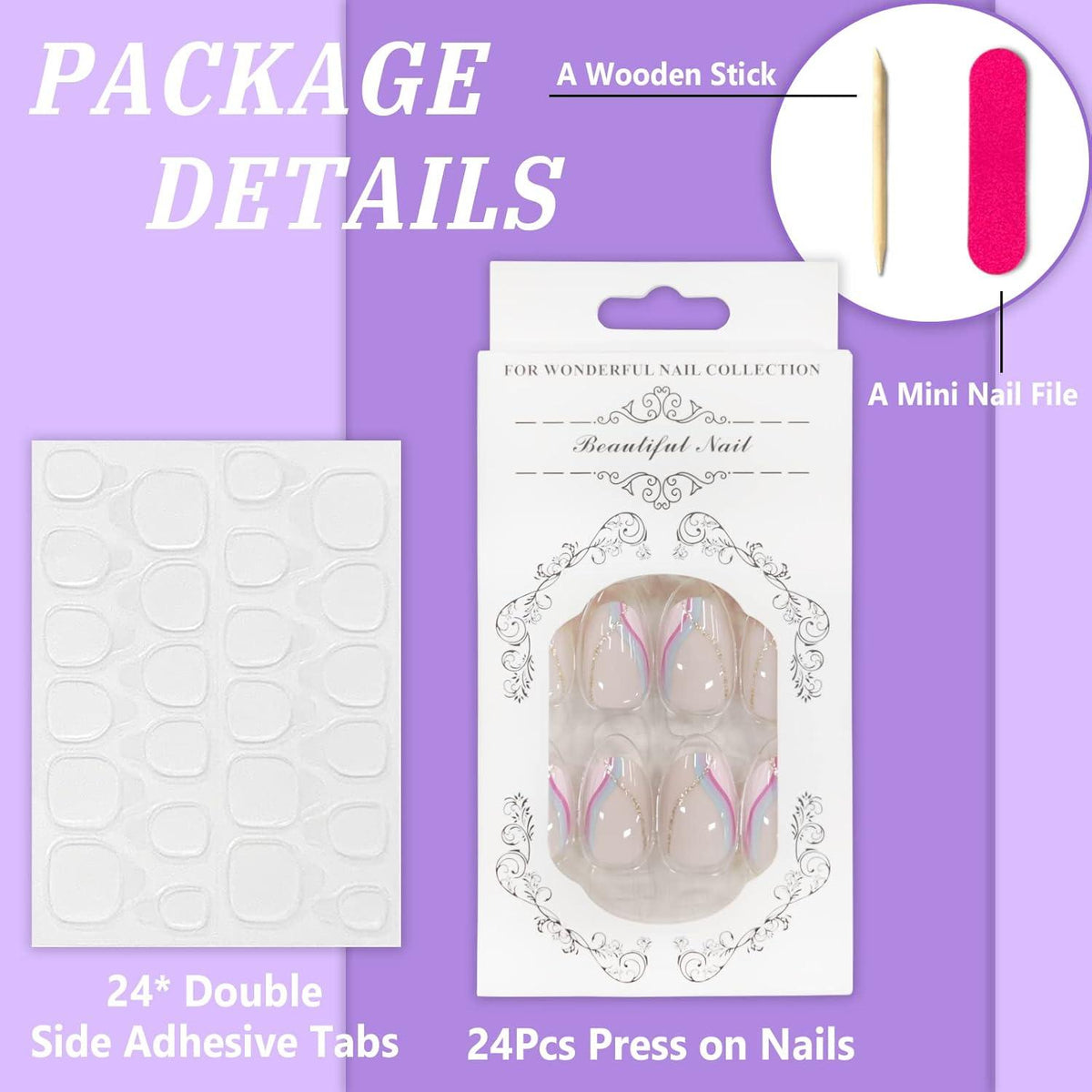 24 Stück Glossy Glitzer Mandel Nägel French Press on Nails