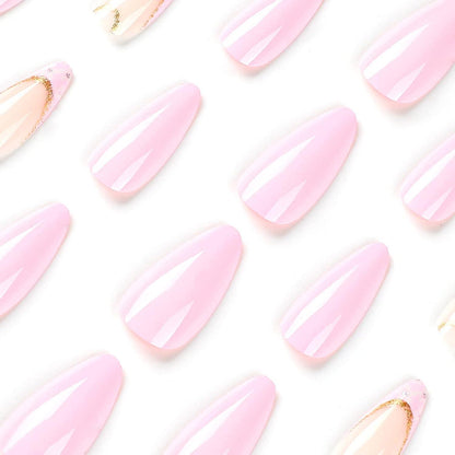 24 Stück Mandel Nägel French Weiß Blumen Künstliche Press on Nails