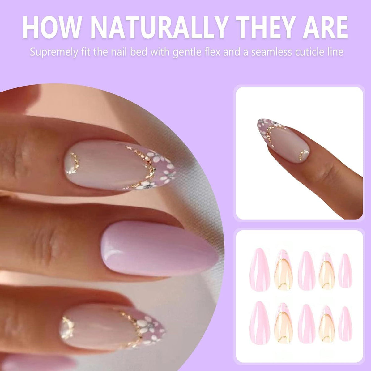 24 Stück Mandel Nägel French Weiß Künstliche Nägel Press on Nails