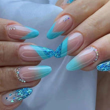 24er Set Blaue Glitzer Stiletto Nägel Strass Falsche Nägel Kit