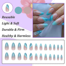 Ceboic 24 Stück Blau Glitzer French Stiletto Nails Kit