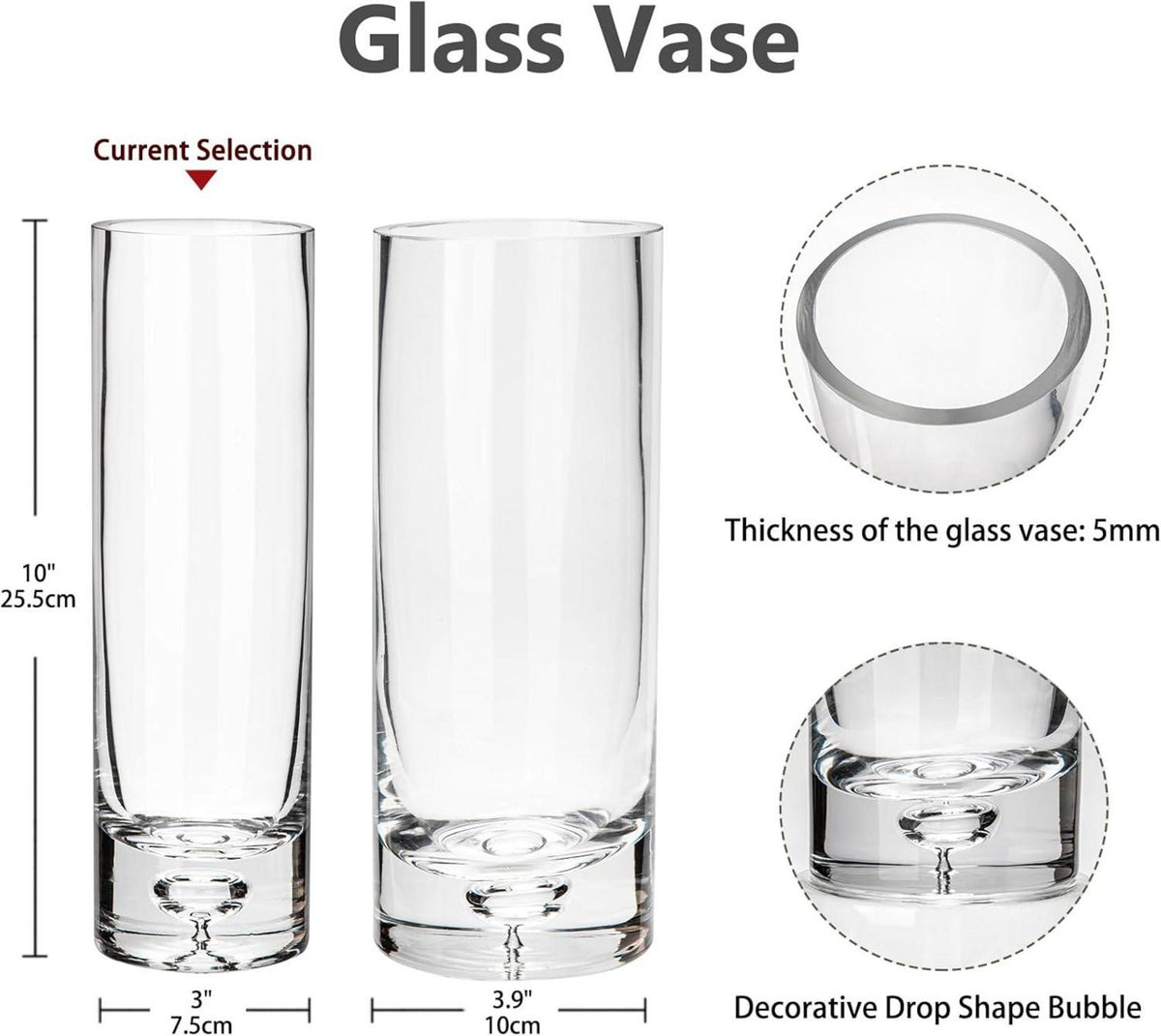 Kristallklare Dekovase 25cm Glas-Zylindervase für Hochzeit