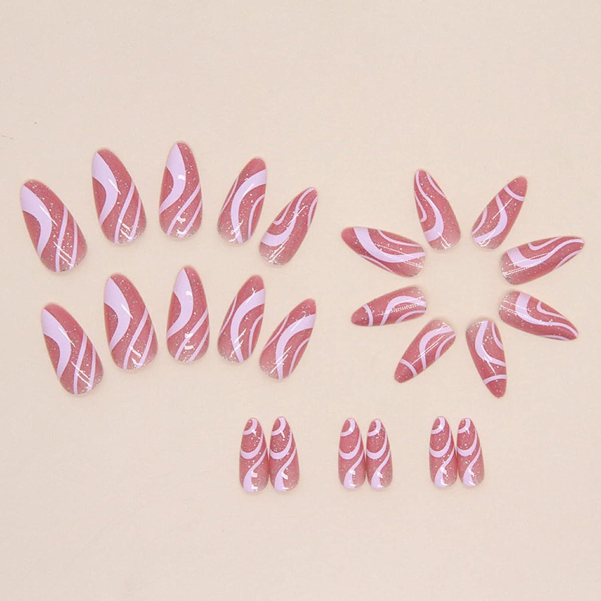 24 Stück Mandel Nägel Rosa Glitzer Acryl Ballerina Falsche Nägel