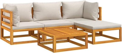 Garten Lounge Set Holz 5-TLG Modular Flexibel Outdoor Hellgrau Kissen