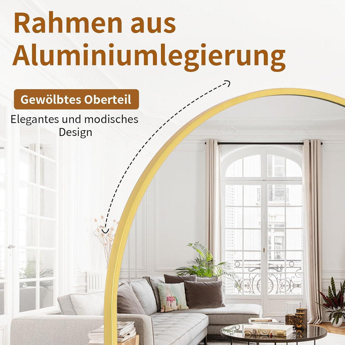 Gewölbter Standspiegel Gold 163cm – Ganzkörper Spiegel für Schlafzimmer