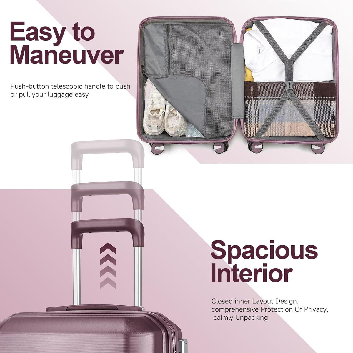 Handgepäck Koffer 55cm Hartschalenkoffer TSA 4 Rollen lila 35L