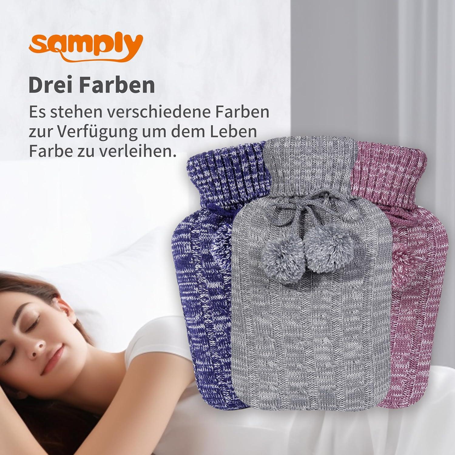 Wärmflasche mit weichem Strickbezug - Premium Qualität 2L Blau