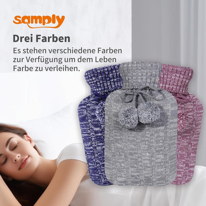 Wärmflasche mit weichem Strickbezug - Premium Qualität 2L Blau