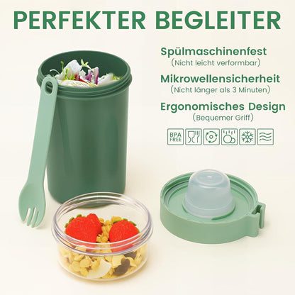 Bugucat Müslibecher to Go 760ml + 230ml mit Löffel, Grün