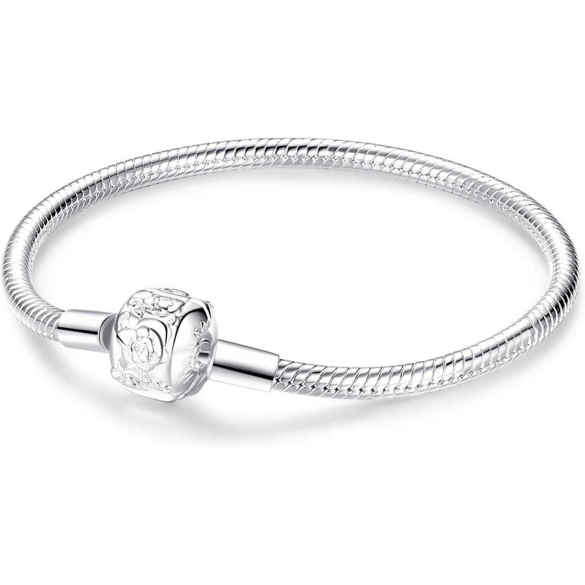 925 Sterling Silber Schlangen Gliederarmband mit Kugelverschluss, Damen Love Charm Armband