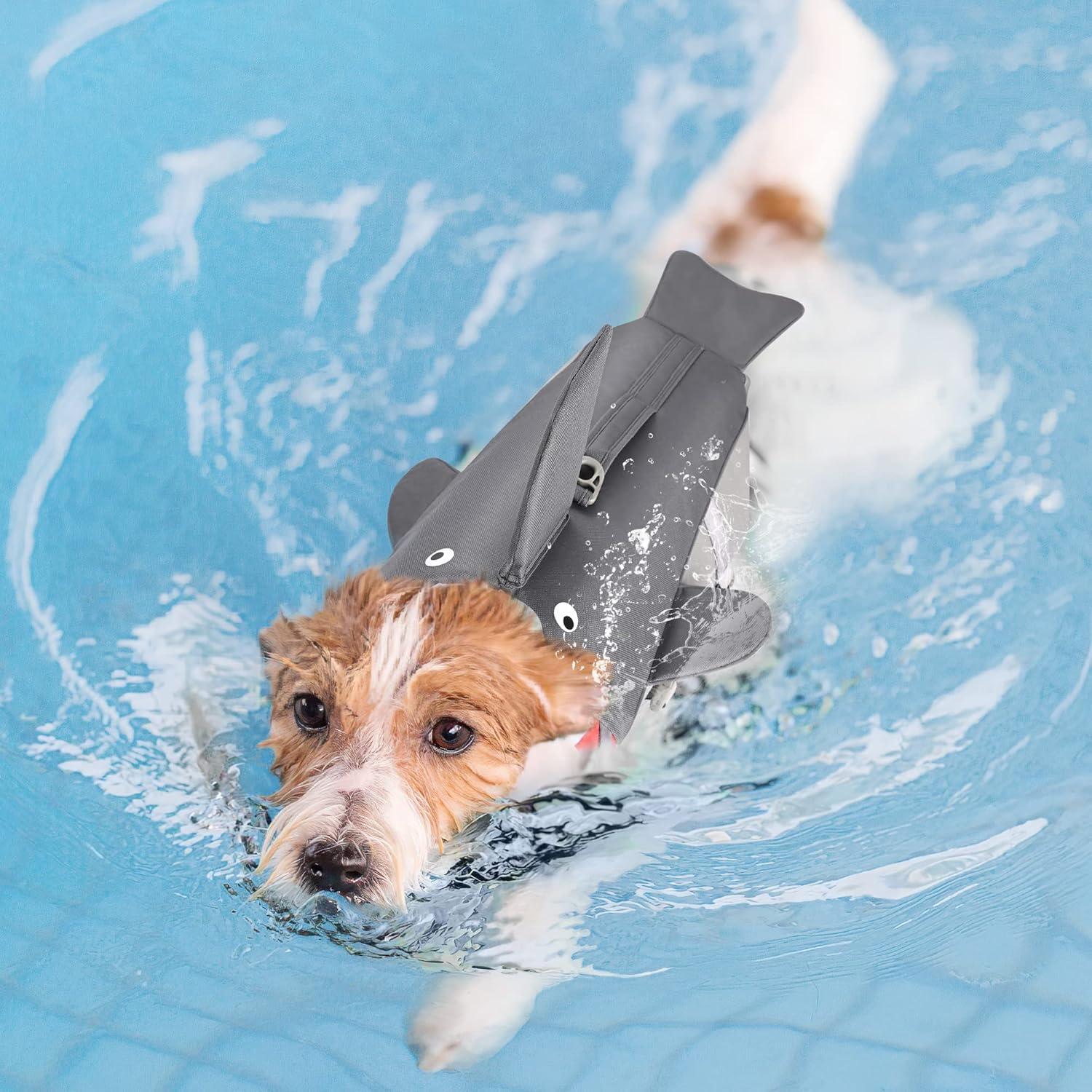 Hundeschwimmweste Hai Schwimmweste für Hunde Reflektierend L Grau